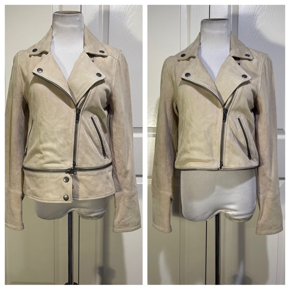 Michael Stars Goat Suede Moto Jacket Beige - Picture 2 of 12